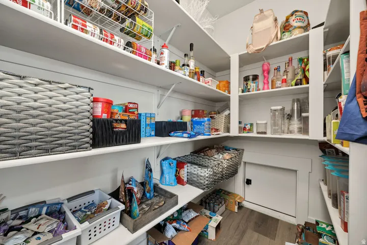 Pantry with door from garage for groceries