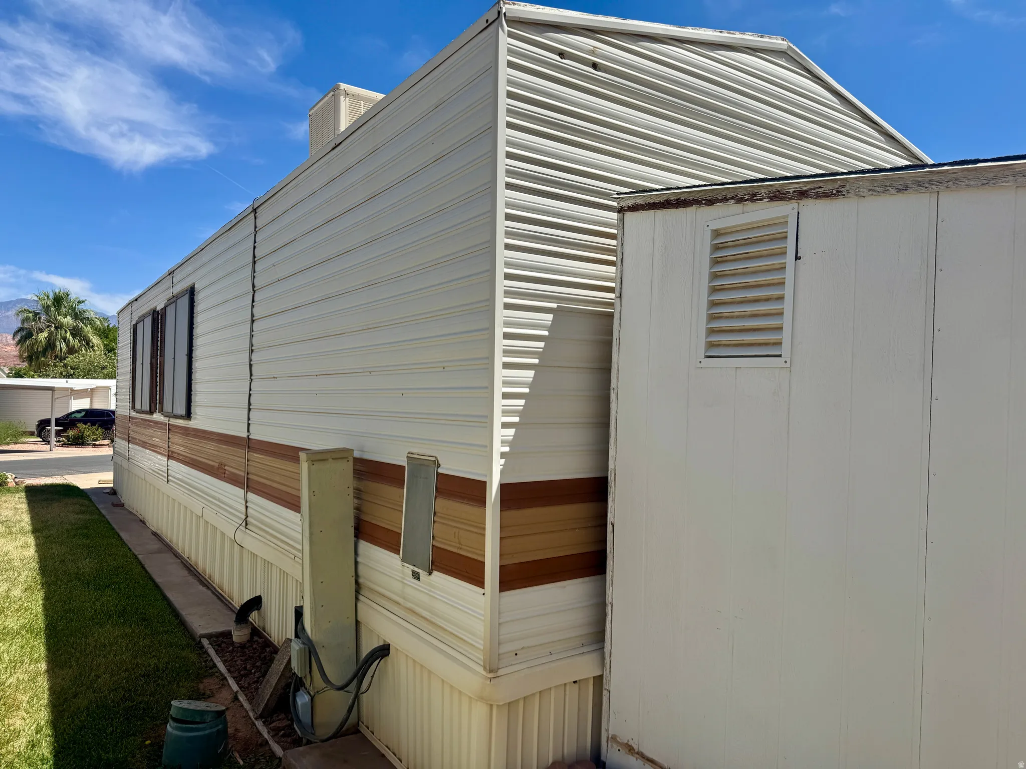 Exterior siding in a two-tone finish with horizontal paneling