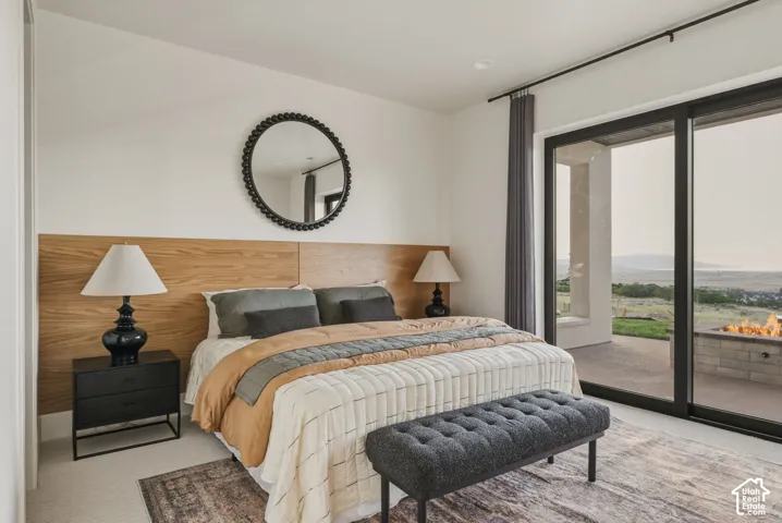 Ensuite Bedroom with custom wood headboard extending wall-to-wall