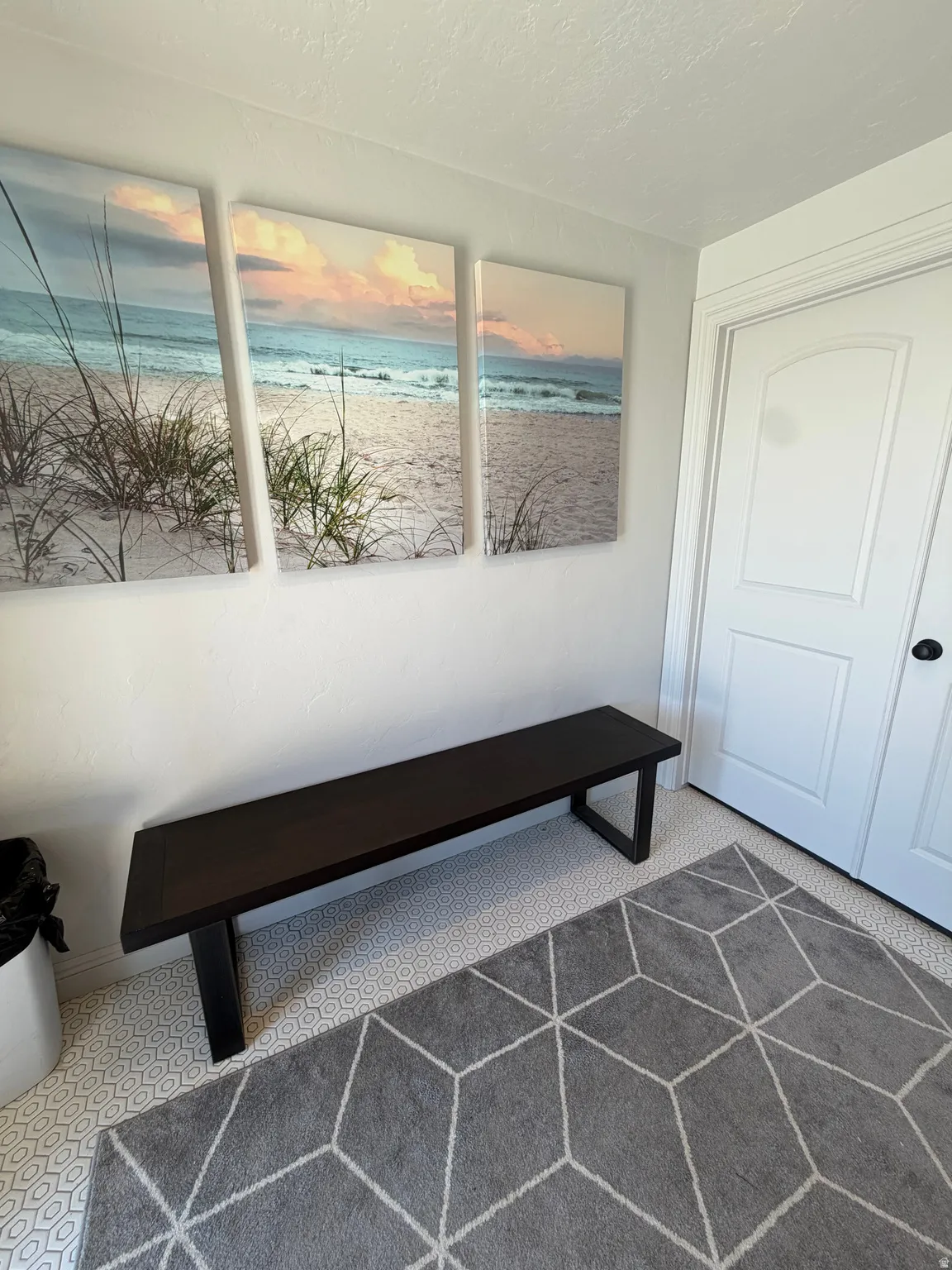 White paneled interior door with a dark knob, set against a white wall with crown molding