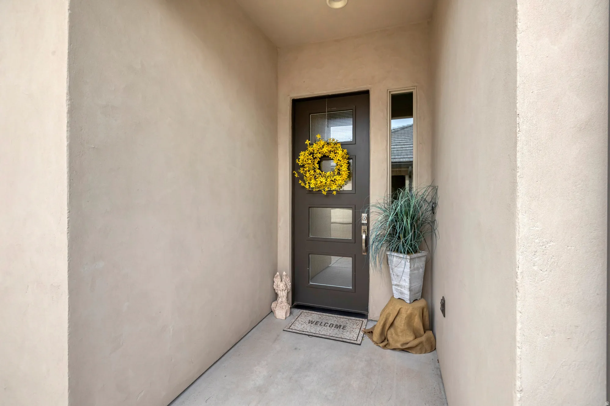 Modern entry door with integrated glass panels