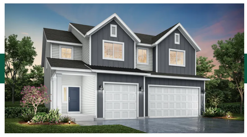 Contemporary facade featuring dark gray board-and-batten siding, light gray horizontal siding, and white trim accents