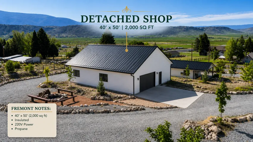 2000 sq ft shop featuring white stucco and a  dark metal roof, and a concrete driveway