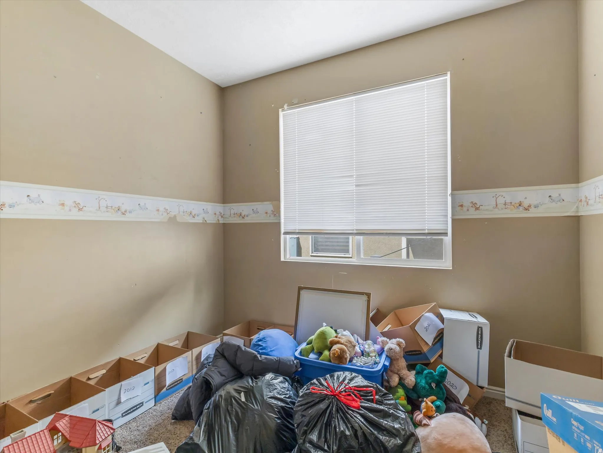 Window featuring horizontal blinds