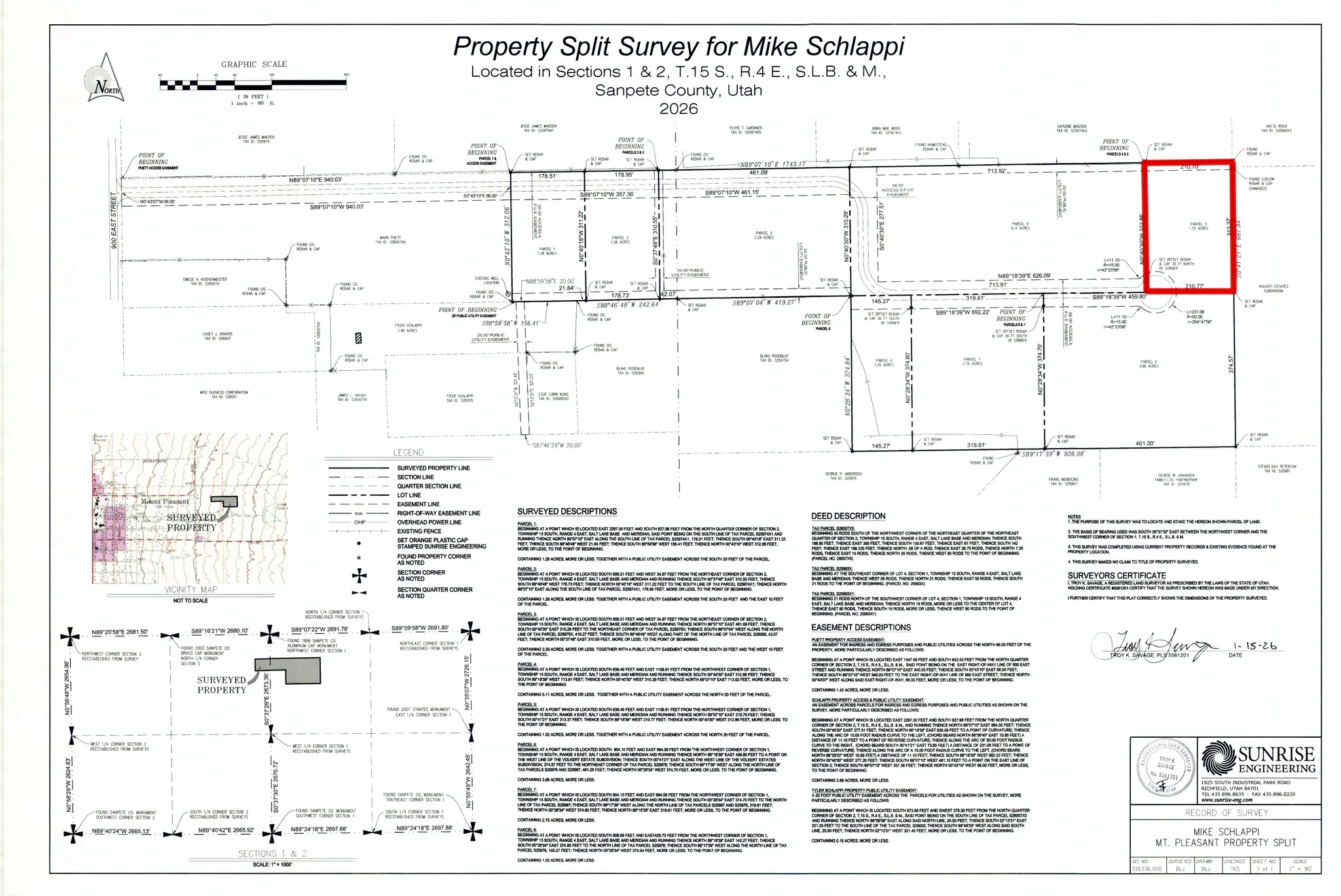 Property Split Survey. Depicting the division of the property and associated legal descriptions