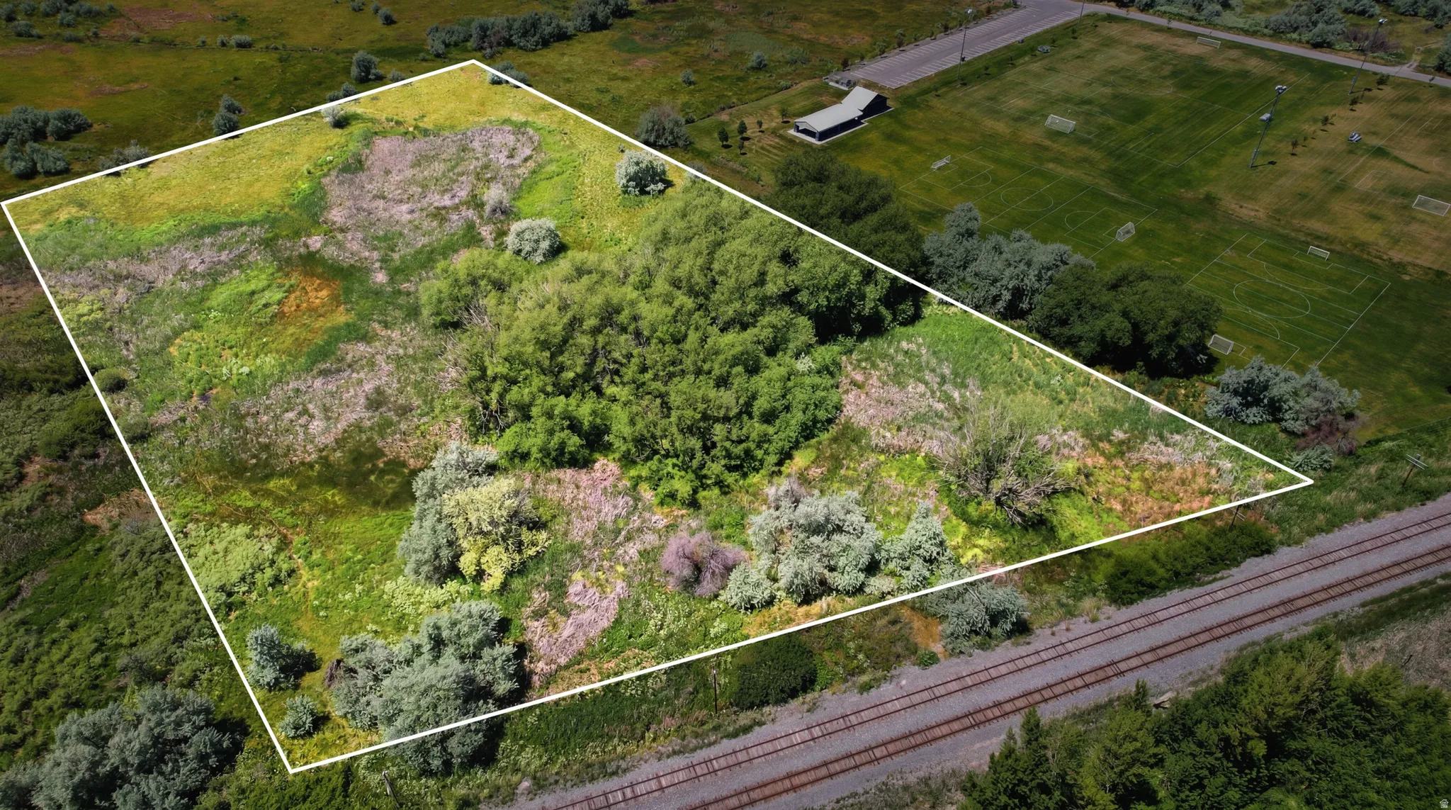 Expansive parcel featuring varied vegetation and mature trees