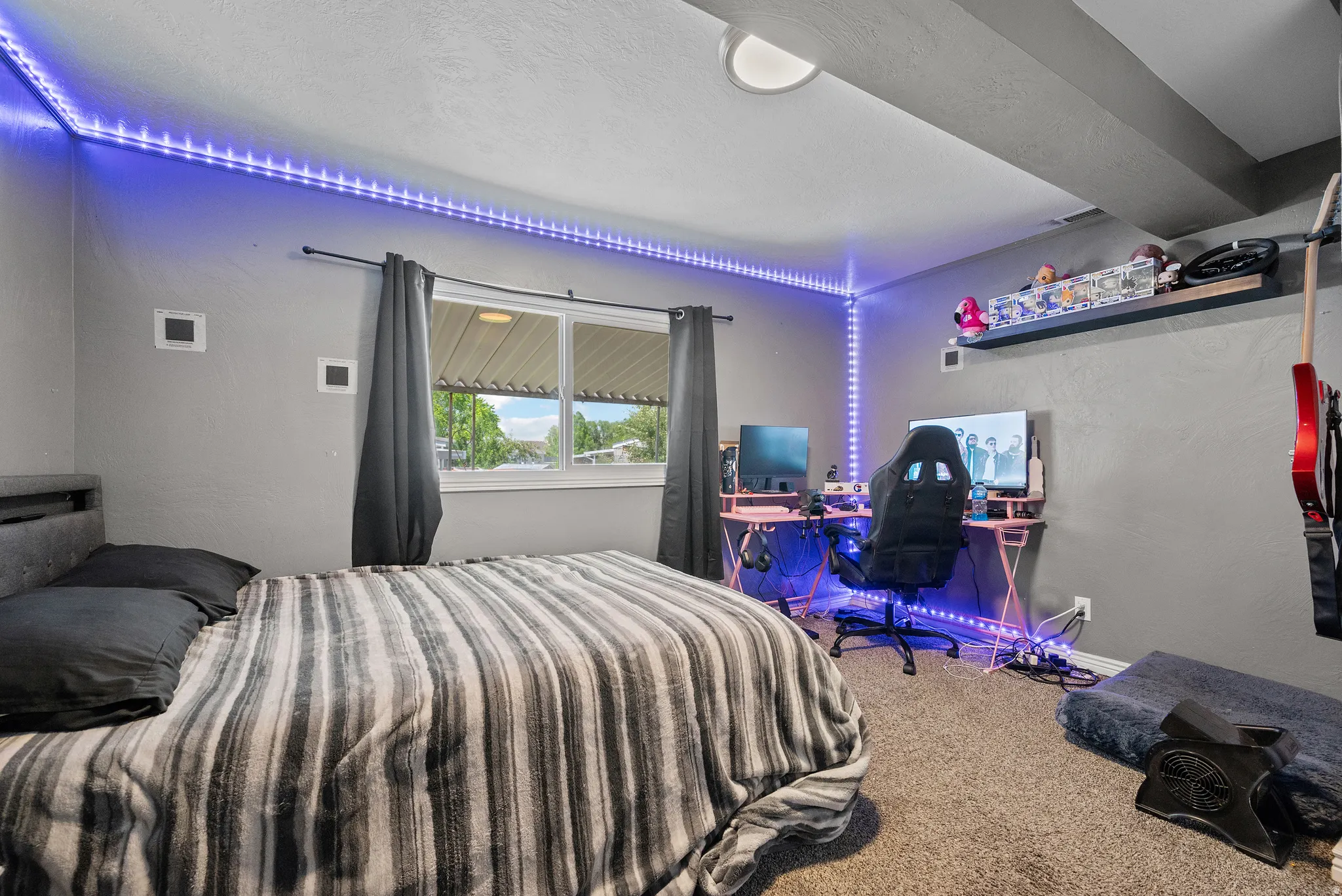 Carpeted room featuring a window with large window