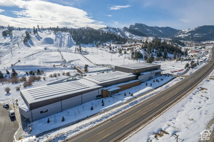 Modern commercial buildings with multiple roofline sections