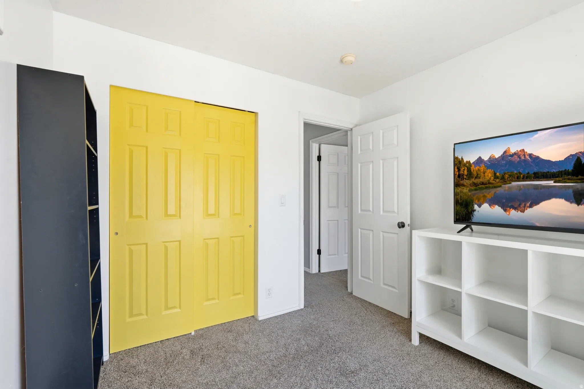 Interior room featuring light gray carpeting and white walls