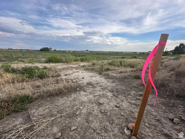 Expansive open lot featuring natural ground cover and distant green fields