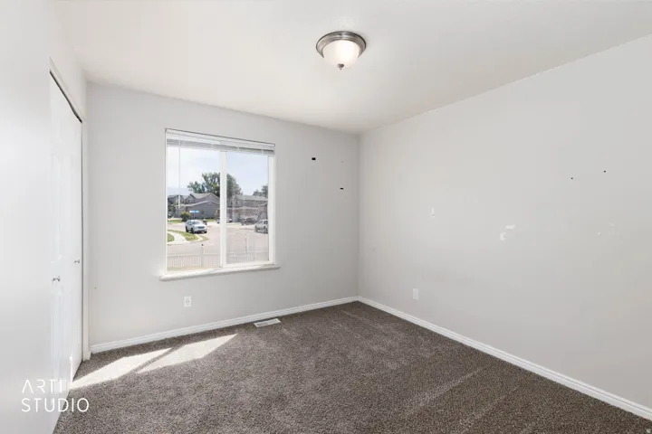Wall-to-wall carpeting and a ceiling-mounted light fixture