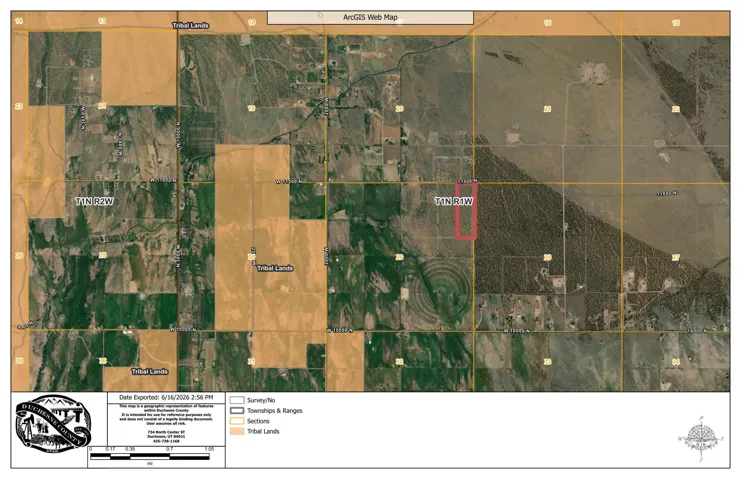 ArcGIS Web Map. Illustrating the property's location relative to tribal lands and survey markers
