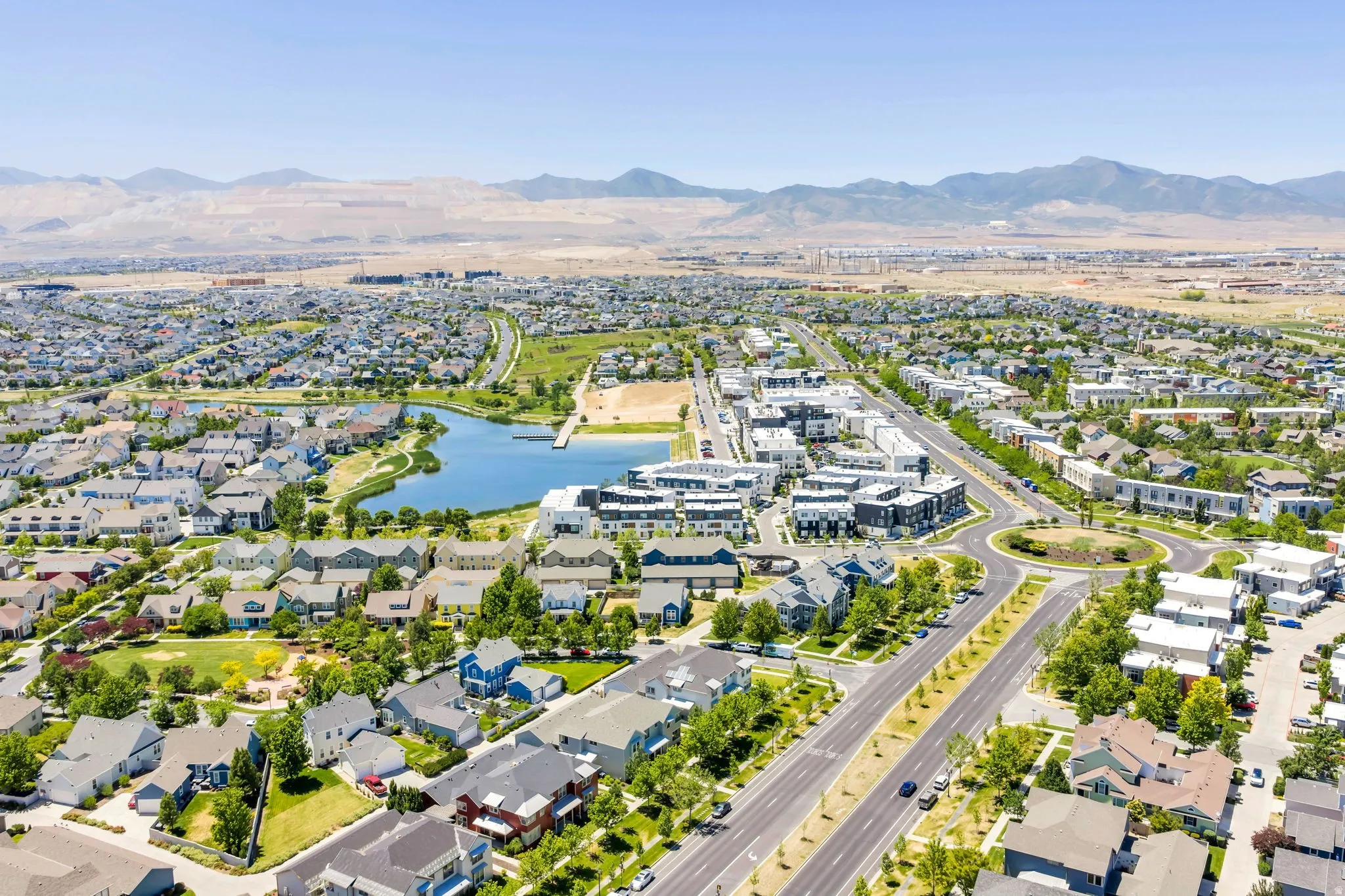 Aerial perspective highlighting a comprehensive community development