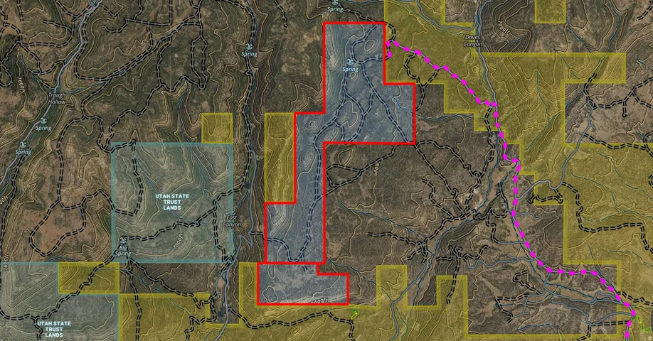 Property Map. Illustrating land parcels, trust lands, and topographical features relevant to the property