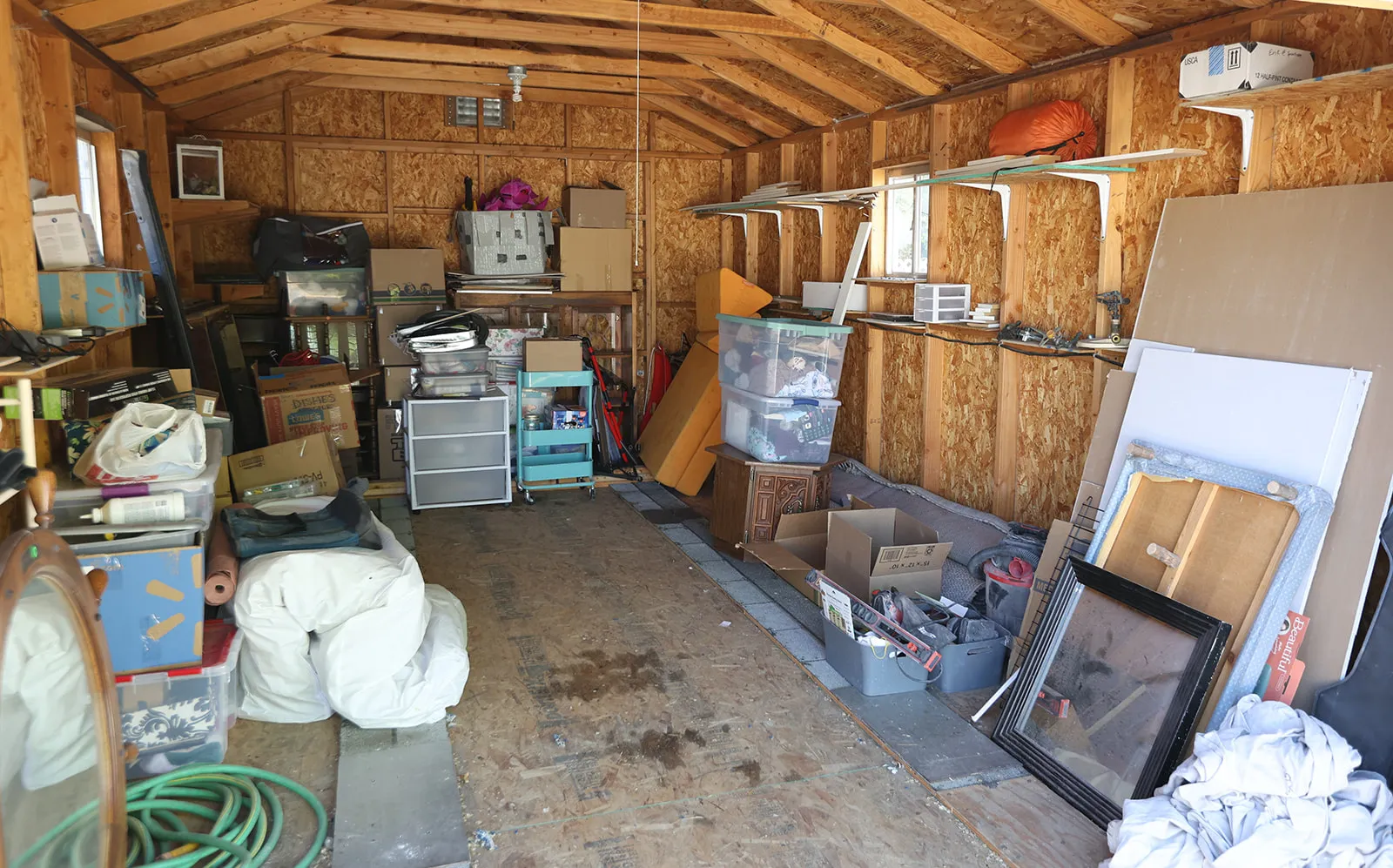 Inside storage shed, used to provide storage for a vehicle