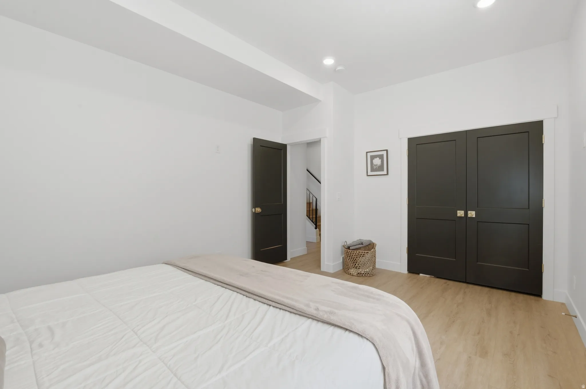 Crisp white walls with recessed lighting