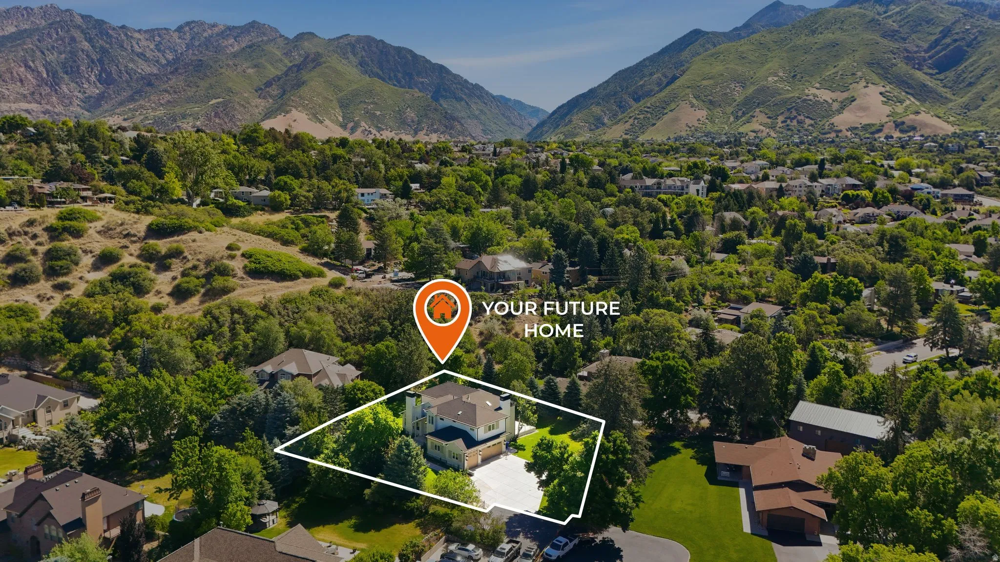 Spacious residential property featuring no side or rear neighbors, mature trees, and a paved driveway