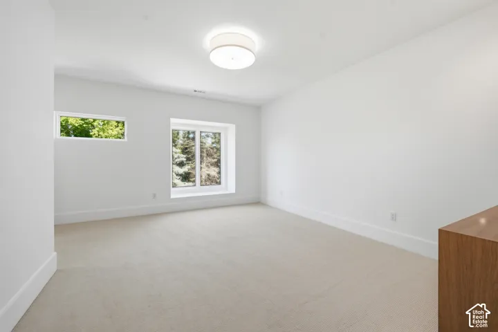 Fourth bedroom connected to Jack & Jill featuring light-colored carpeting and white baseboards