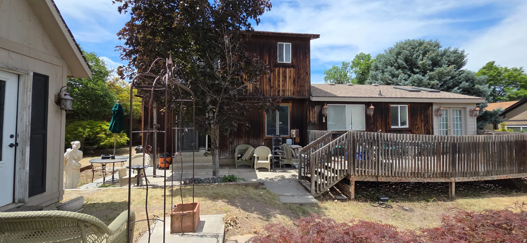 Multi-level deck with wood railing