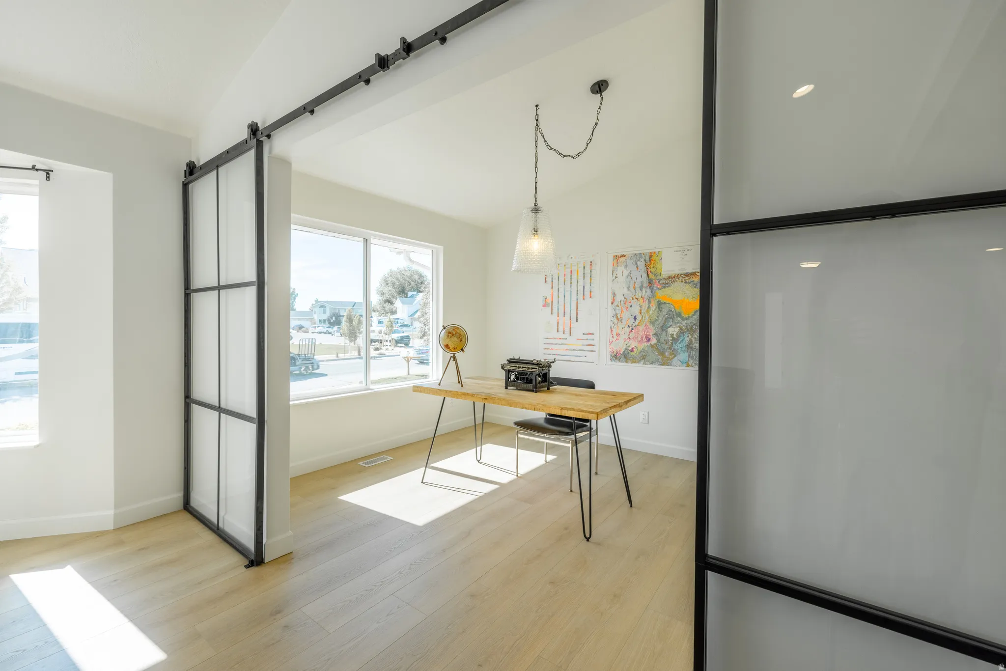 Study with metal and glass doors