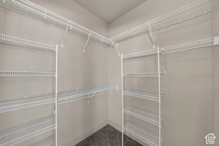 Walk-in closet featuring extensive wire shelving, wire hanging rods, and light gray wall paint