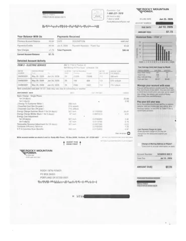 Utility Bill. Itemizing electric service charges and payment details for the property