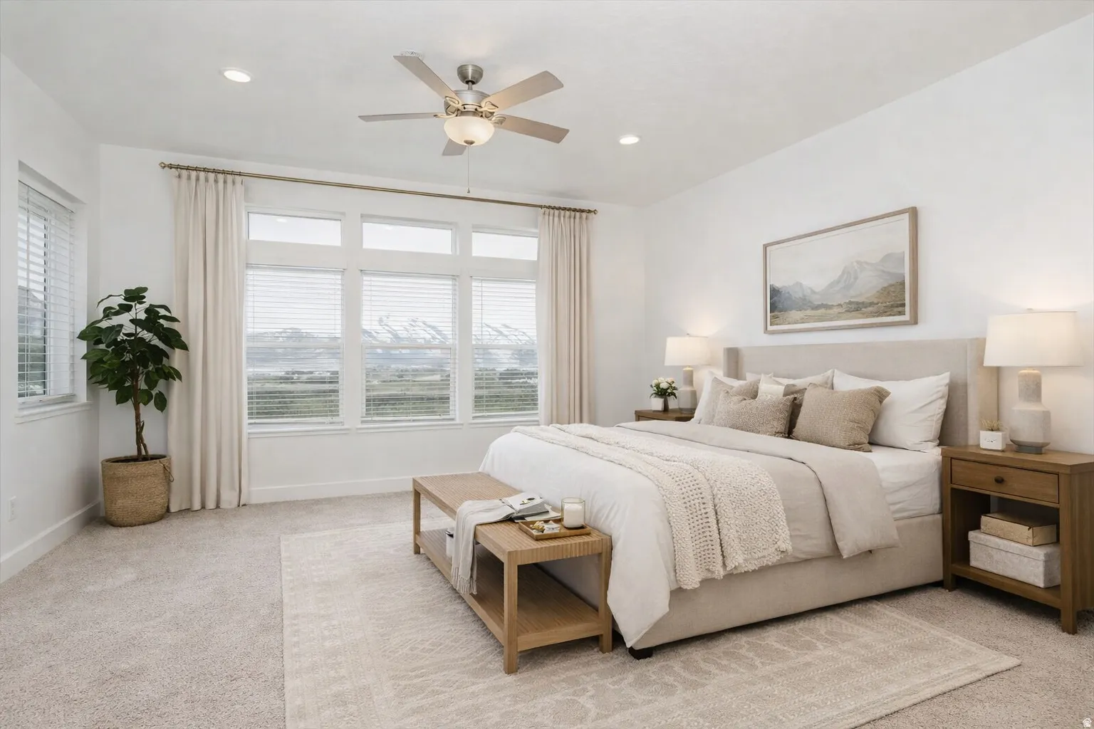 Expansive window wall with mountain backdrop