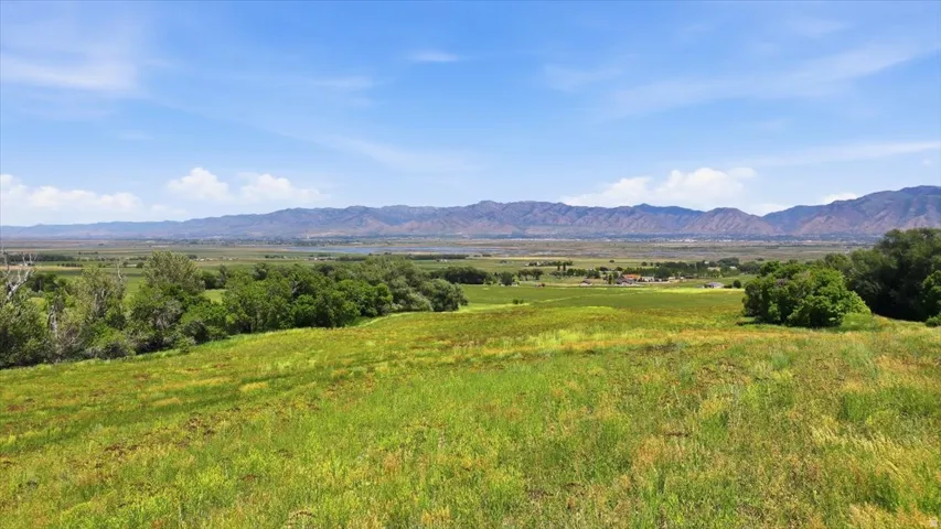 Expansive green landscape featuring varied terrain and distant mountain ranges
