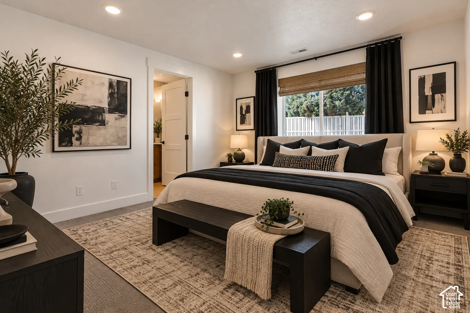 Example staging of what this expansive primary suite could look like.