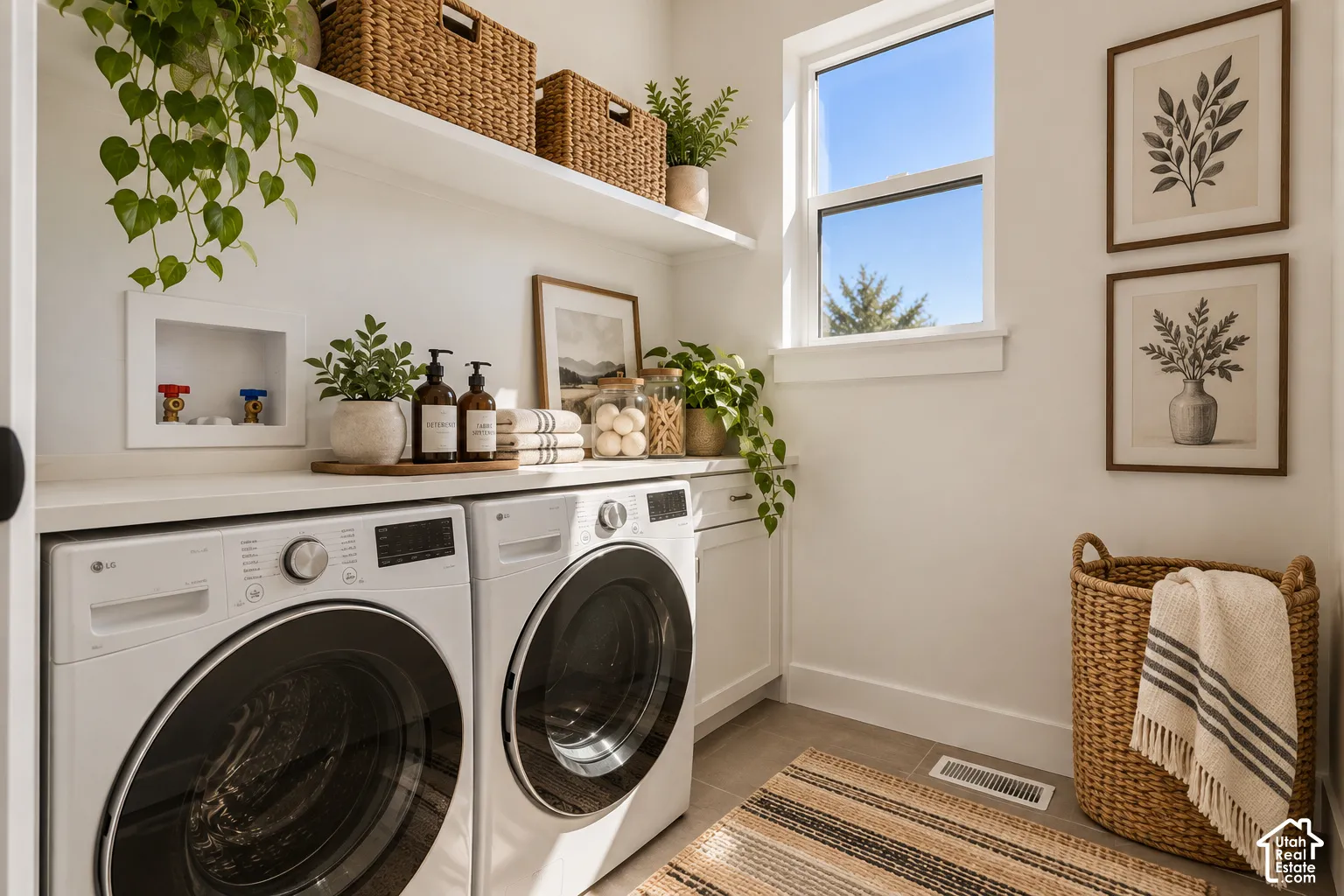 Example staging of what this space could look like with laundry units and items.