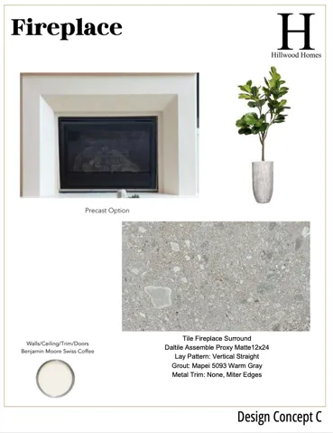 Design Concept C. Detailing fireplace specifications and material selections for the property