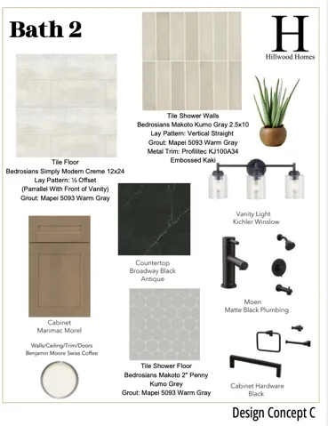 Design Concept Document. Displaying material specifications for a property's secondary bathroom