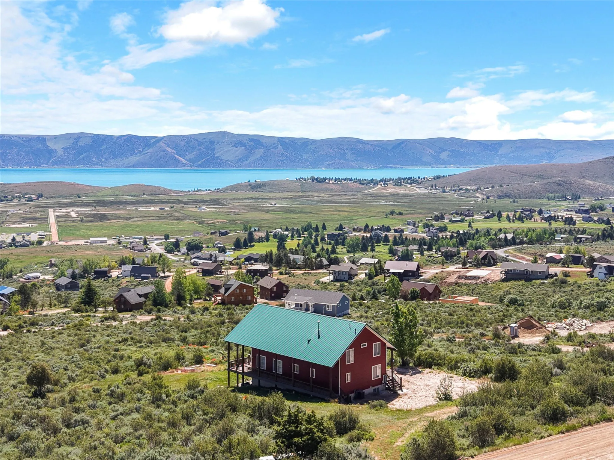 Aerial view with lake and mountain view