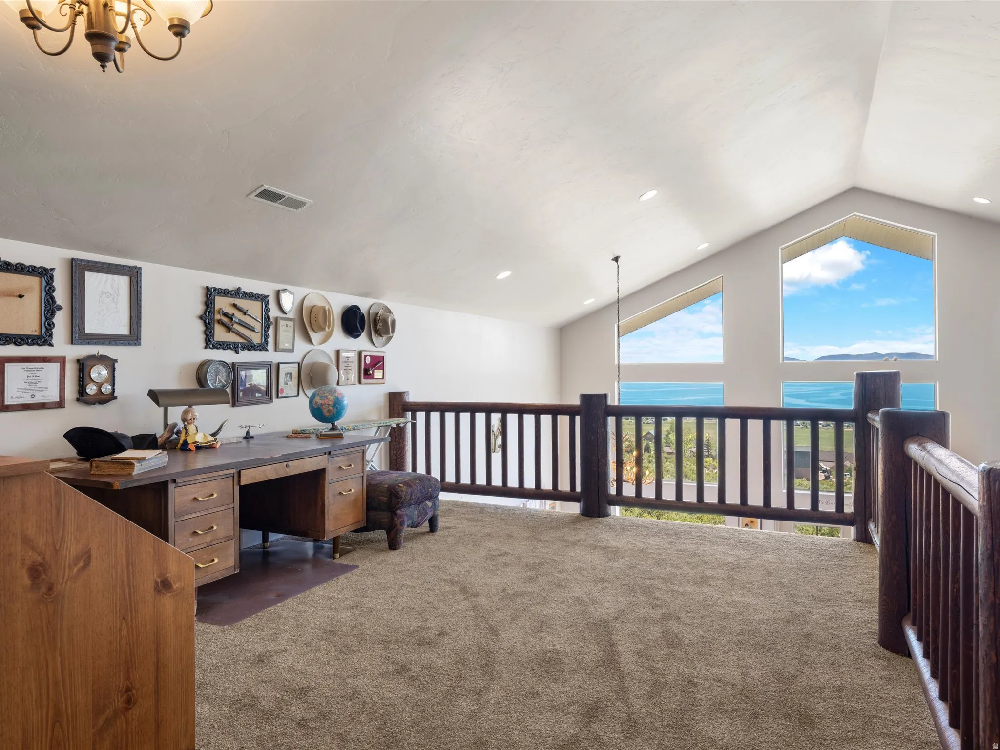 Loft with lake view, open to below