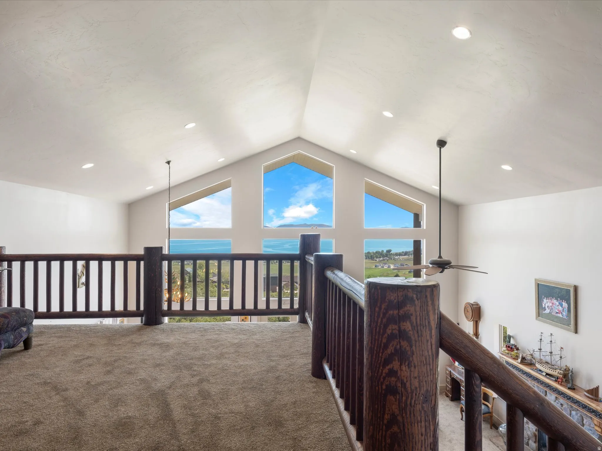 Loft with lake view, open to below
