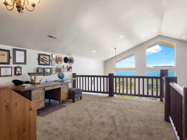 Loft with lake view, open to below