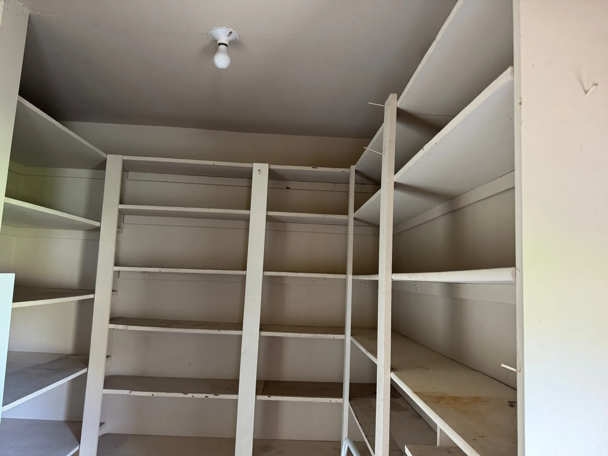 Built-in pantry shelving provides extensive storage capacity