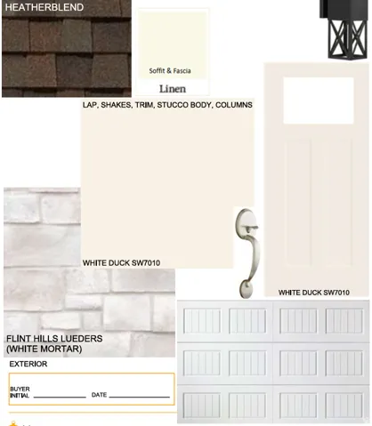 Exterior Specification Document. Detailing material and color selections for the property's exterior elements
