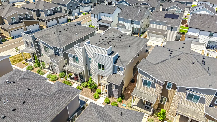 Modern residential neighborhood with a mix of two and three-story homes