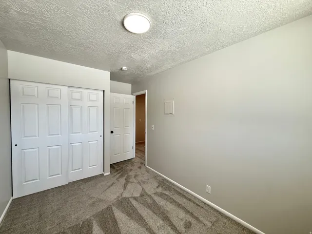 Neutral-toned carpeting and light gray walls create a versatile interior space