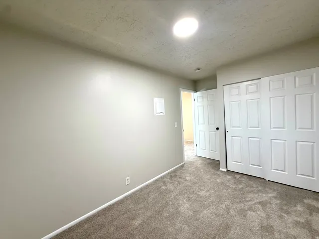 Neutral-toned walls and grey carpet flooring