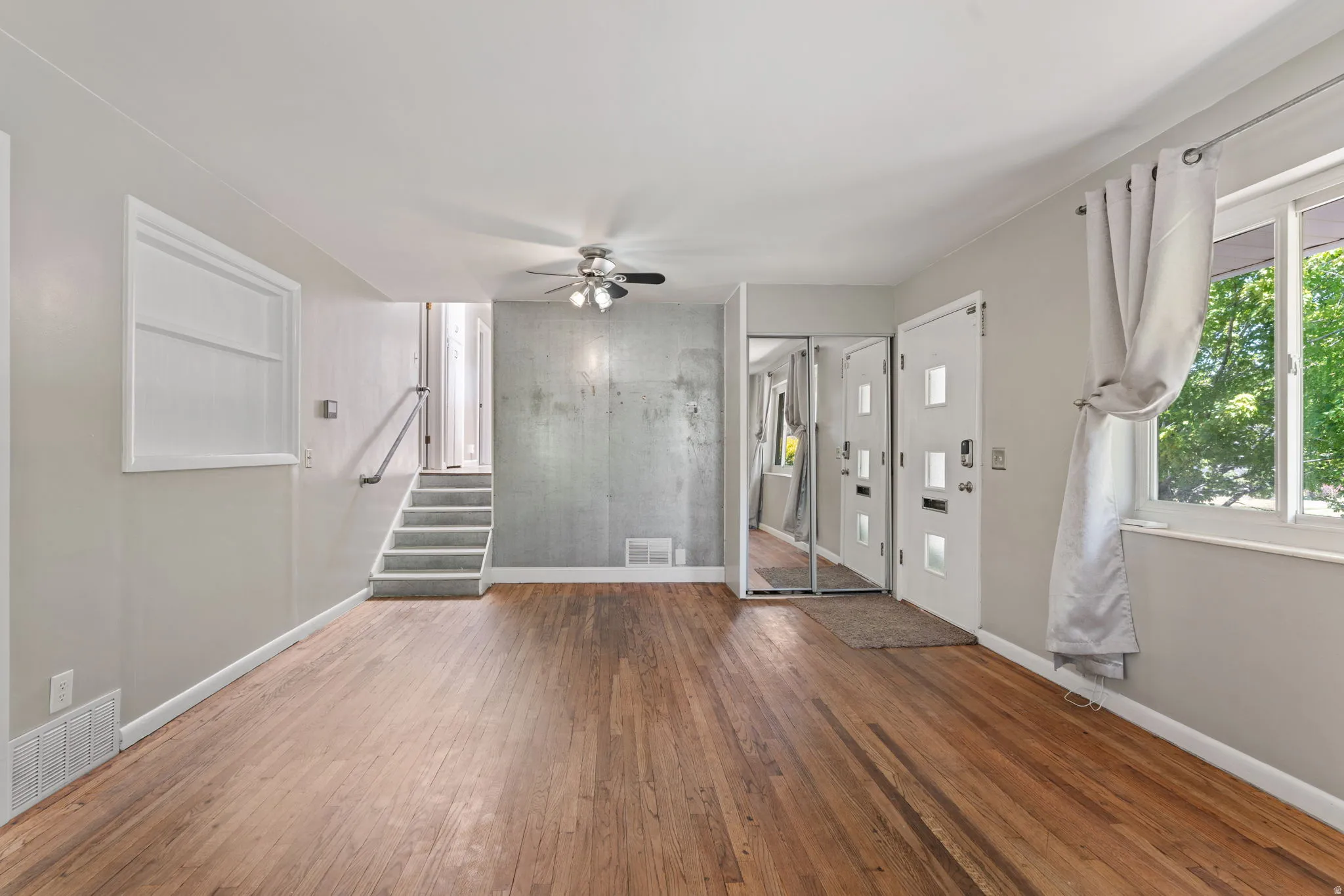 Wood-finish flooring throughout the main living area