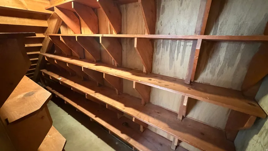 Cold storage with lots of shelves off utility room