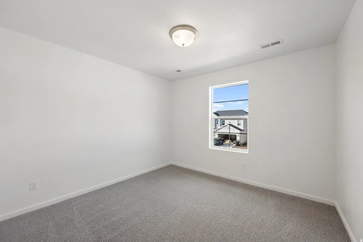 Neutral wall color paired with light gray carpeting