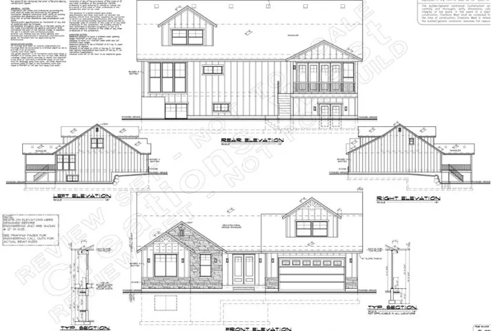 Architectural Plans. Displaying elevation views and general notes for the property