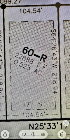 Survey Plat. Indicating lot dimensions and area measurements for the property