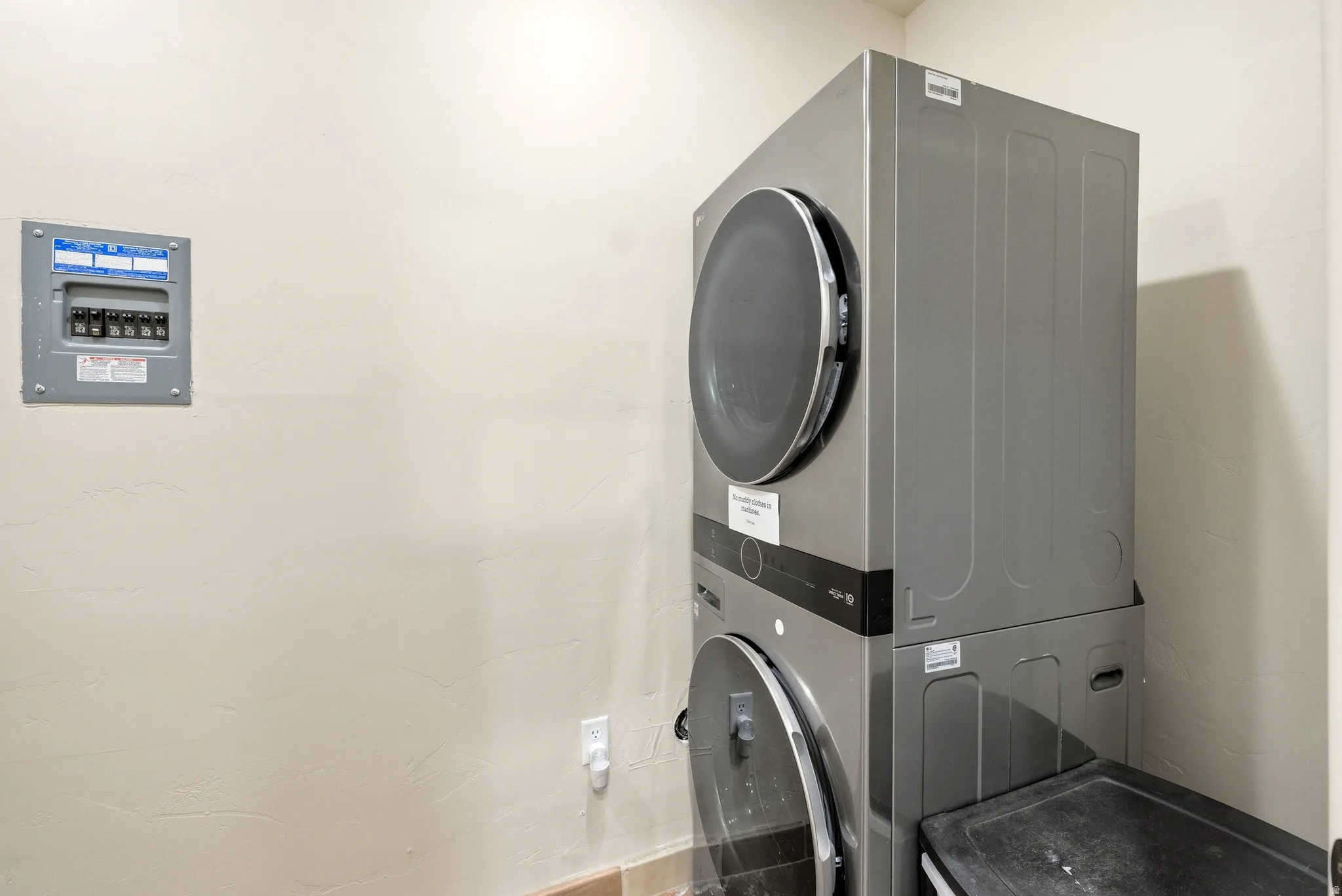 Stackable laundry appliances with a grey finish