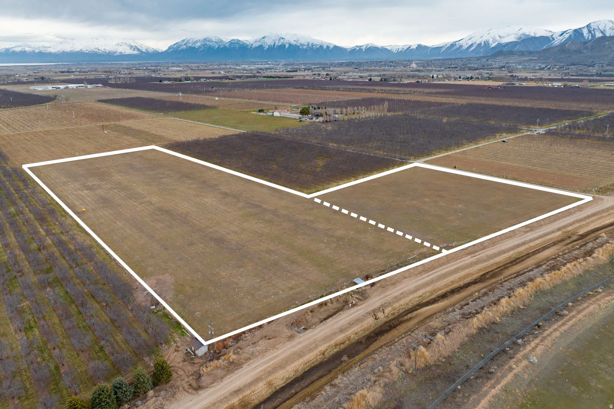 Expansive land parcels outlined with a distinct white border