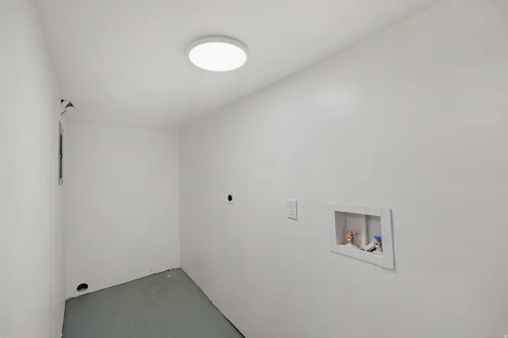 Utility room with white walls, a flush-mount ceiling light, and a dedicated laundry hookup box