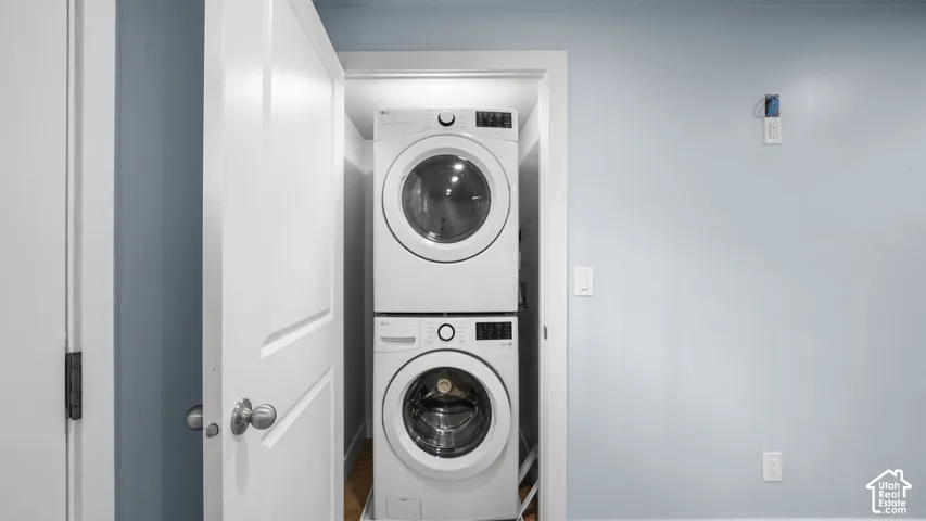 ADU comes complete with built-in closet featuring a stacked washer and dryer unit